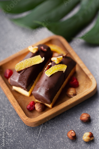 Financier - biscuit cake with chocolate cream	
 photo