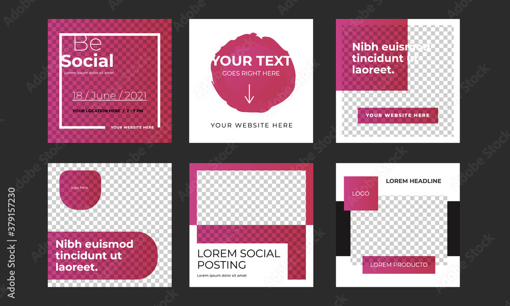 Social media templates with with magenta overlays. Editable square web banners. Social media templates with with magenta overlays. Editable square web banners.