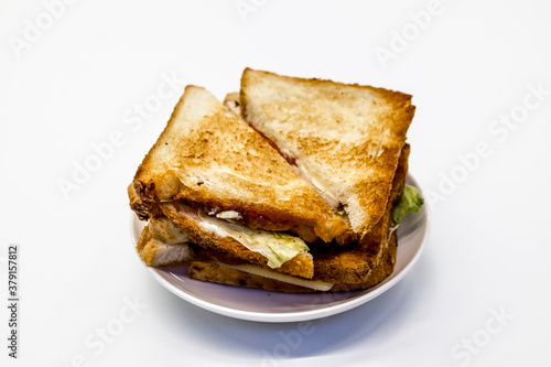 Composition of Sandwiches lying on a plate on a light background