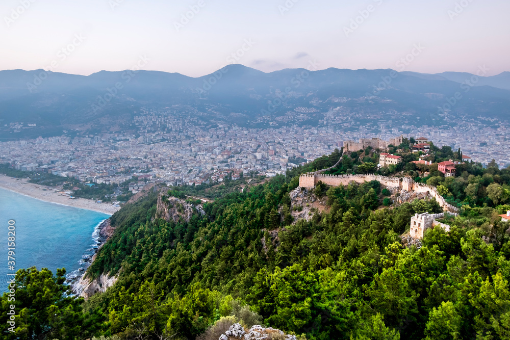 View from the height of the ancient fortress on the mountain in Alanya in Turkey