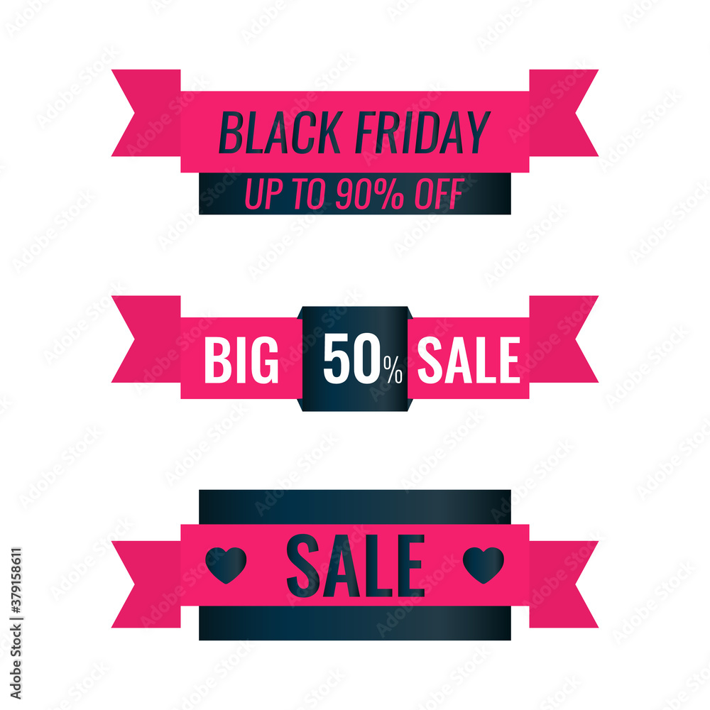 Set of Black Friday banners. Big sale concept. Vector stock illustration in flat style. Set of Black Friday banners. Big sale concept. Vector stock illustration in flat style.