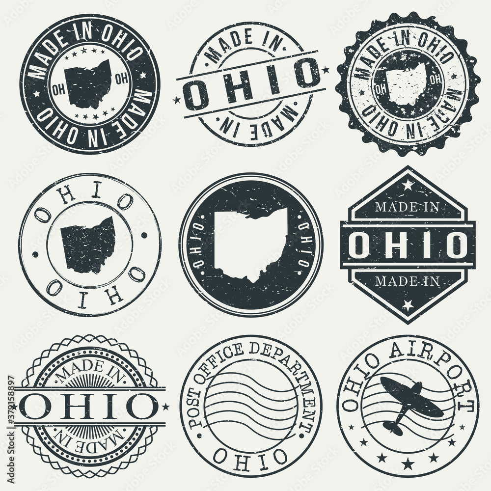 Ohio Set of Stamps. Travel Stamp. Made In Product. Design Seals Old Style Insignia. - obrazy, fototapety, plakaty 