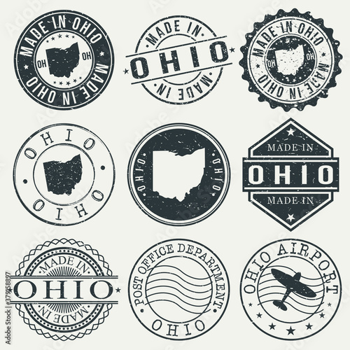 Ohio Set of Stamps. Travel Stamp. Made In Product. Design Seals Old Style Insignia. photo