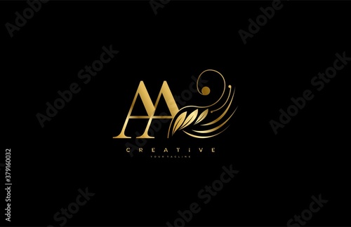 Initial AA letter luxury beauty flourishes ornament golden monogram logo photo