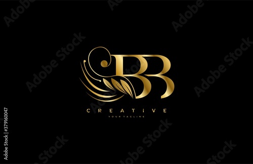 Initial BB letter luxury beauty flourishes ornament golden monogram logo photo