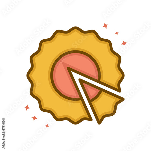 Pie Cake Food Vector Logo Cartoon. Cake Dessert Fastfood Icon Filled Line Style. Food Bakery And Cake Symbol Illustration