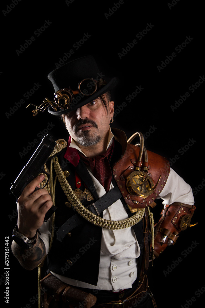 Fototapeta premium Man with hat and gun.
