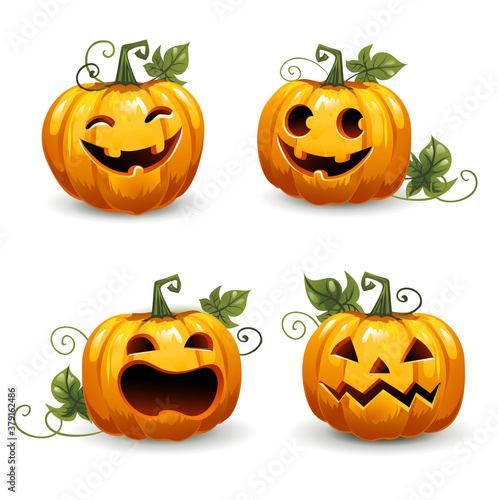 Set pumpkins for Halloween. Set of smiley faces. (ID: 379162486)