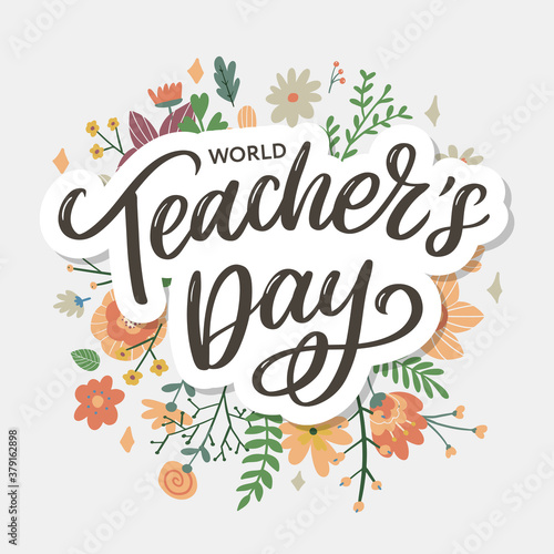 Happy Teacher's day inscription. Greeting card with calligraphy. Hand drawn lettering. Typography for invitation, banner, poster or clothing design. Vector quote.