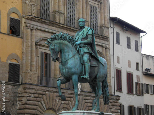 Equestrian statue of Cosimo I de Medici in Piazza de la Seignoria, Florence. Italy