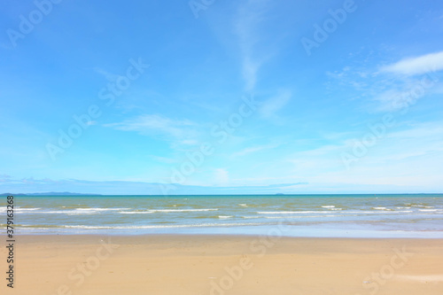 Beautiful tropical beach with sand and blue sky