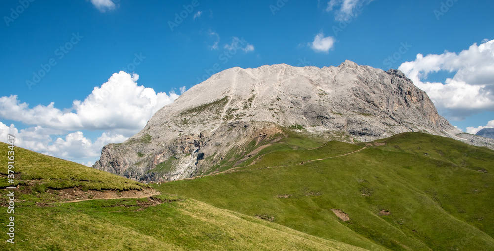 Panoramic view on the south side of the Sassopiatto, South Tyrolean Dolomites