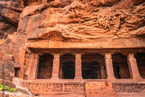 badami cave no one chalukya dynasty ancient stone art from flat angle