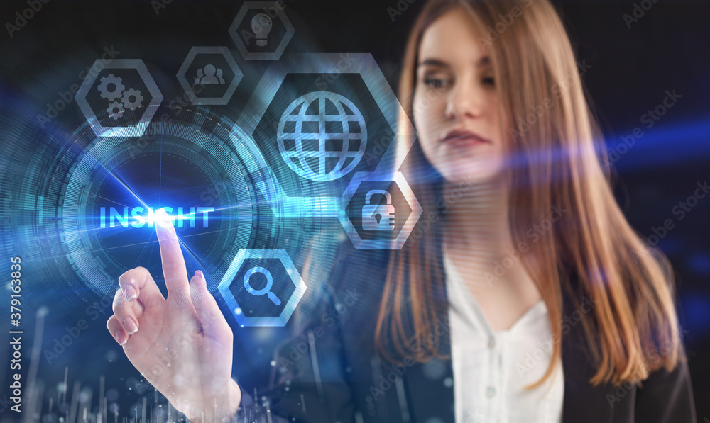 Business, Technology, Internet and network concept. Young businessman working on a virtual screen of the future and sees the inscription: Insight Business, Technology, Internet and network concept. Young businessman working on a virtual screen of the future and sees the inscription: Insight