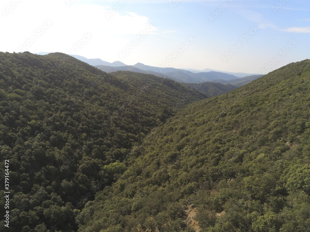 Vallée de montagne dans les Cévennes, vue aérienne