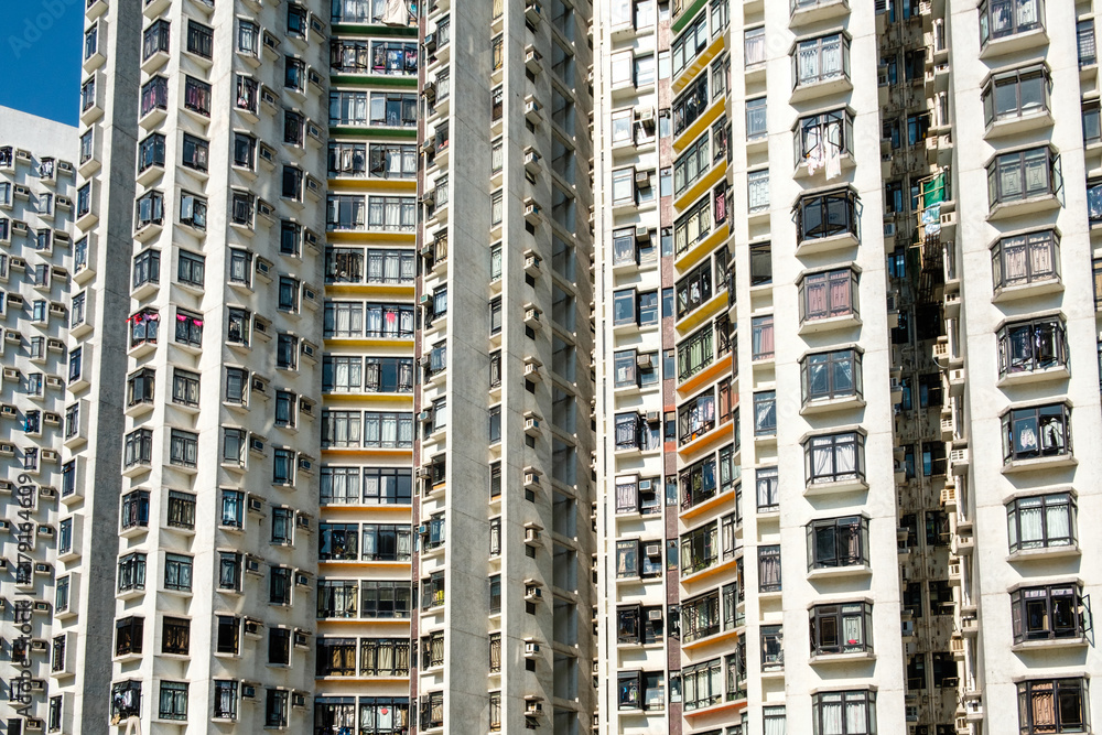 facade of residential apartment buidlings in Hong Kong