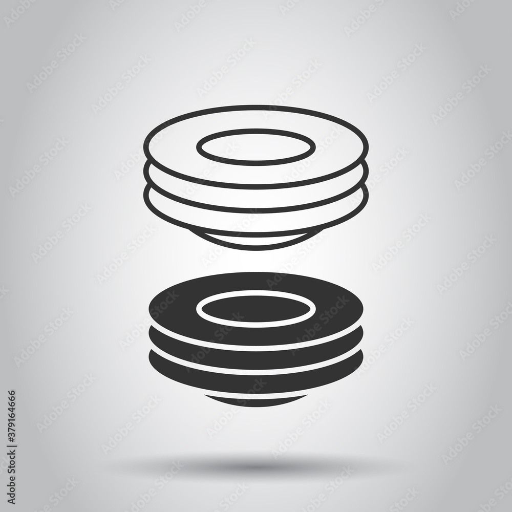 Plate icon in flat style. Dish vector illustration on white isolated background. Tableware business concept. Plate icon in flat style. Dish vector illustration on white isolated background. Tableware business concept.