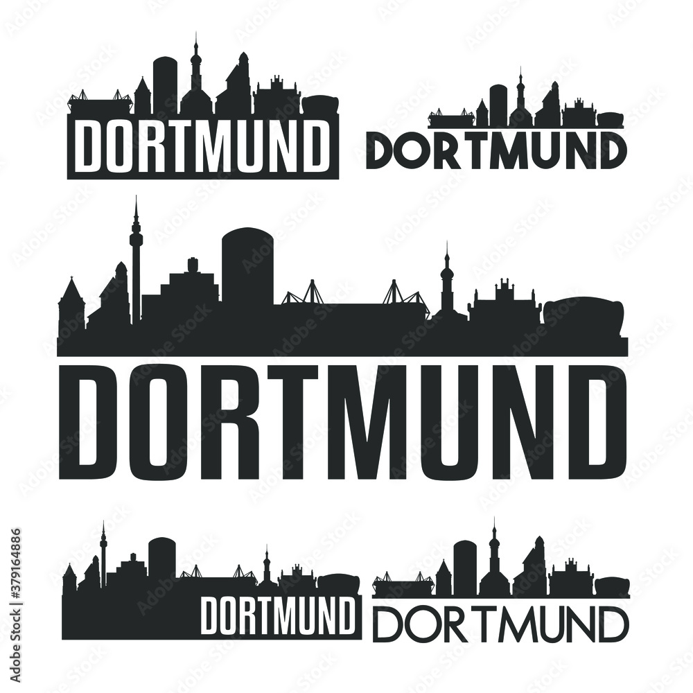 Dortmund Germany Flat Icon Skyline Vector Silhouette Design Set Logo.