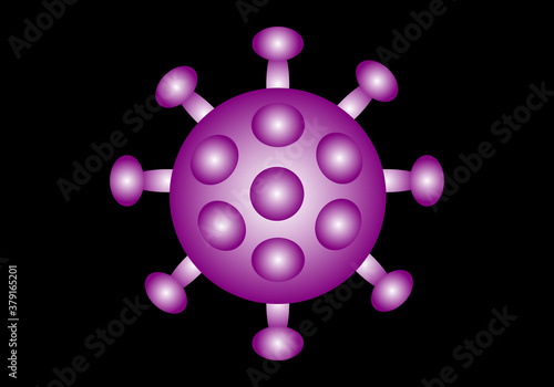Coronavirus morado o violeta con volumen sobre fondo negro