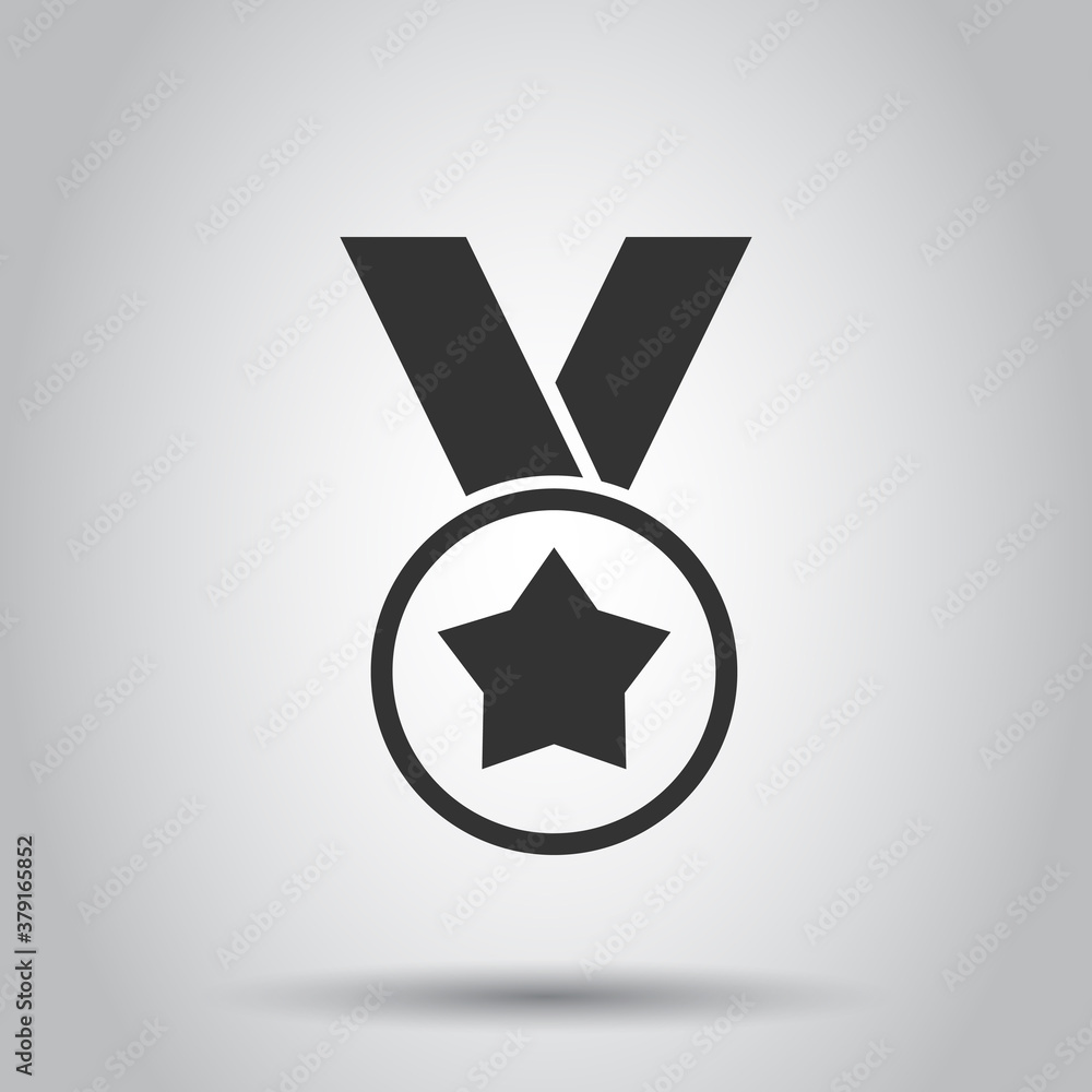 Medal icon in flat style. Prize sign vector illustration on white isolated background. Trophy award business concept. Medal icon in flat style. Prize sign vector illustration on white isolated background. Trophy award business concept.
