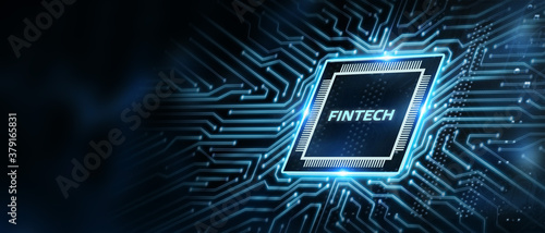 Fintech -financial technology concept. Select the icon Fintech on the virtual display. photo