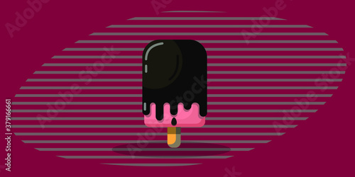 Abstract pink ice cream background. Trendy vector design. illustration of ice cream on a stick in chocolate. Single image.