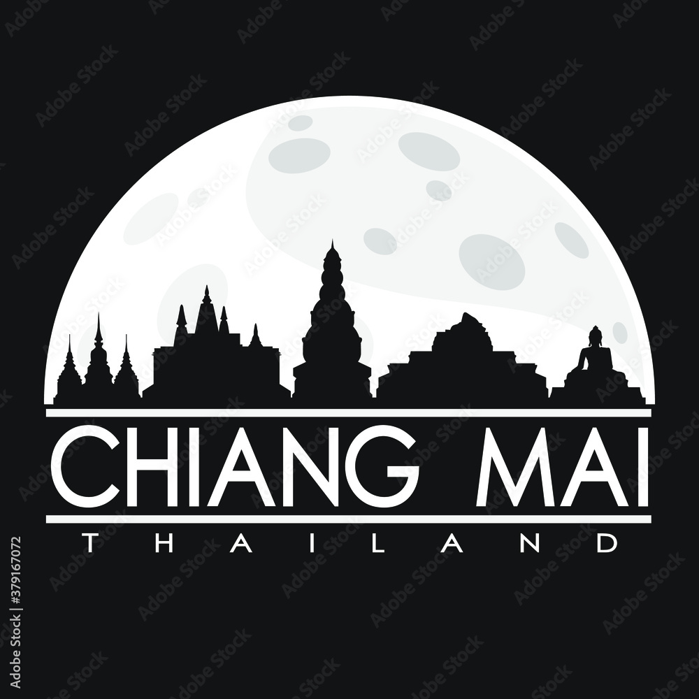 Chiang Mai Flat Icon Skyline Silhouette Design City Vector Art Famous Buildings.