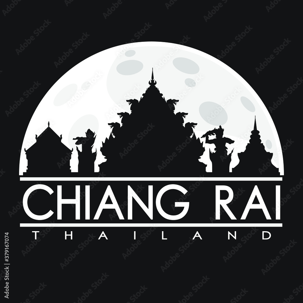 Chiang Rai Thailand Asia Flat Icon Skyline Silhouette Design City Vector Art Famous Buildings.