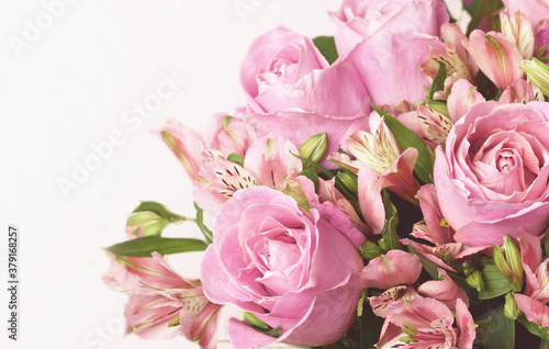 Beautiful pink rose and alstroemeria flowers in a bouquet