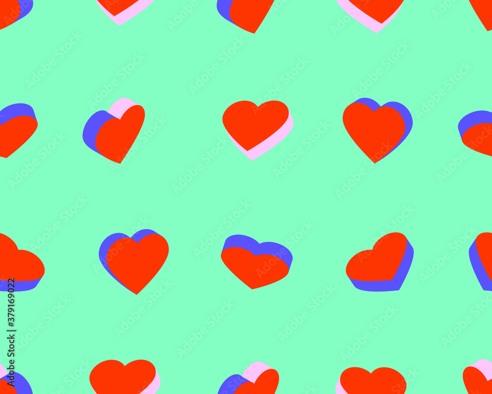 Colorful hearts on a blue background. Seamless pattern. Vector illustration for fabric design, print for textile, wrapping, wed design, packaging, etc.