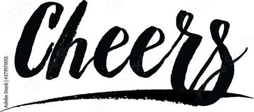 Cheers Handwritten Typography Black Color Text On White Background