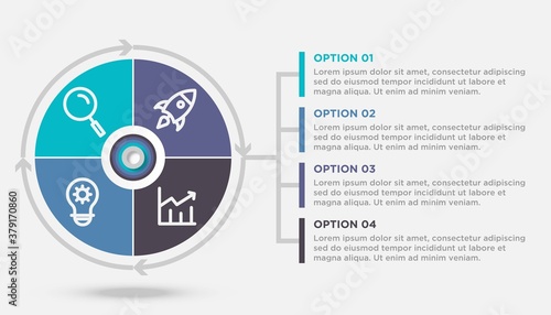 Circular infographic design template with icons and 4 options or steps. business concept.
