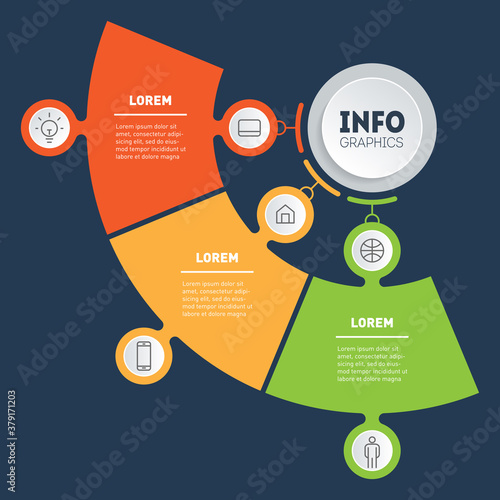 Template of a sales pipeline or diagram. Annual report. Infographics of technology or education process with 3 options. Concept of Business presentation with three steps. Vector Info graphic.