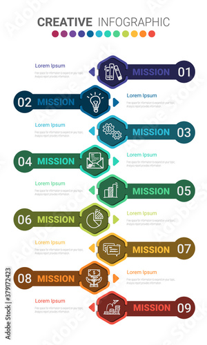 Presentation business infographic template, Abstract infographics number options template with 9 steps. Vector illustration.
