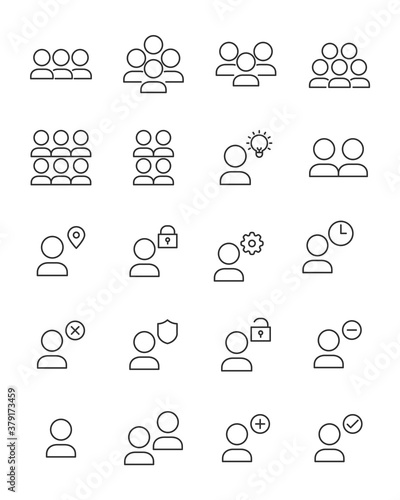 set of people thin line icons, id, group, user