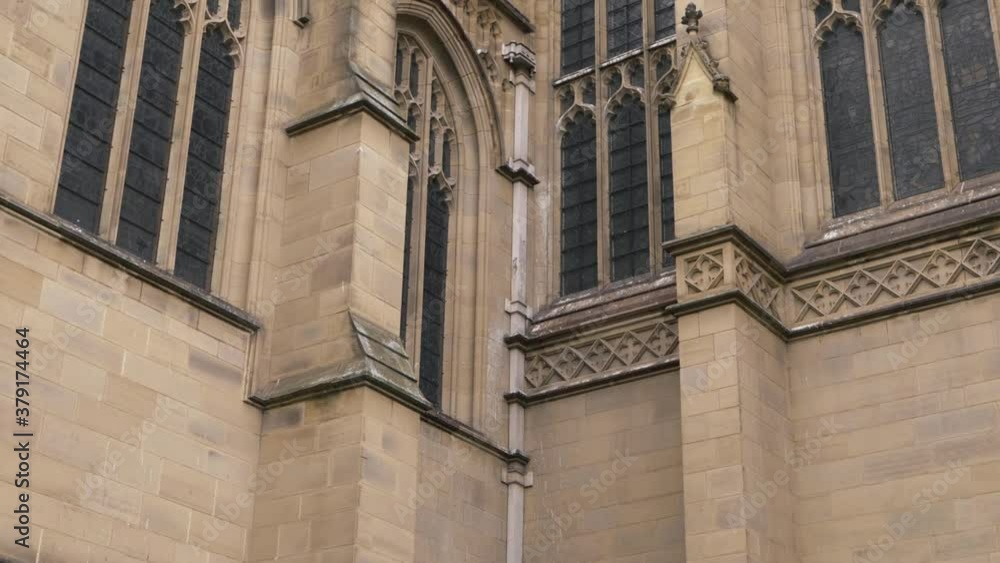 Ornate Cathedral with stained glassed windows medium tilting shot Ornate Cathedral with stained glassed windows medium tilting shot