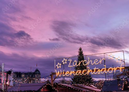 Beautiful view of decoration in Zurich for Christmas holidays celebration. 