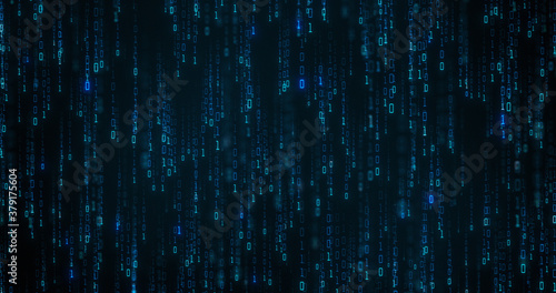 Binary code background. Data of 0 and 1 flowing down screen. Abstract visual for download or digital matrix for internet data. data processing from computer CPU or IoT. Perfect for background of logos