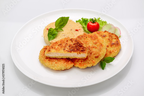 Chicken cutlet in batter with bulgur. Healthy food