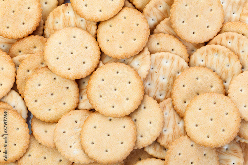 Dry cracker cookies. Top view, concept of food. Close-up.