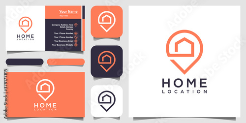 home location with house and map marker Logo and business card design.