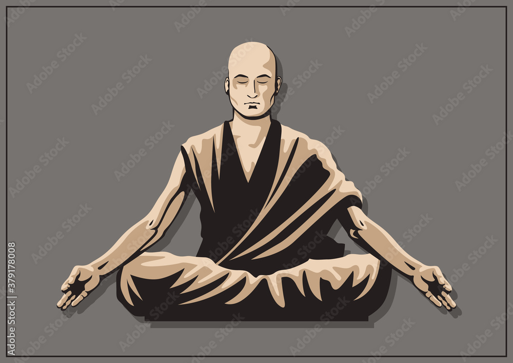 Vettoriale Stock Shaolin Monk Calmness Meditation Lotus Position | Adobe  Stock