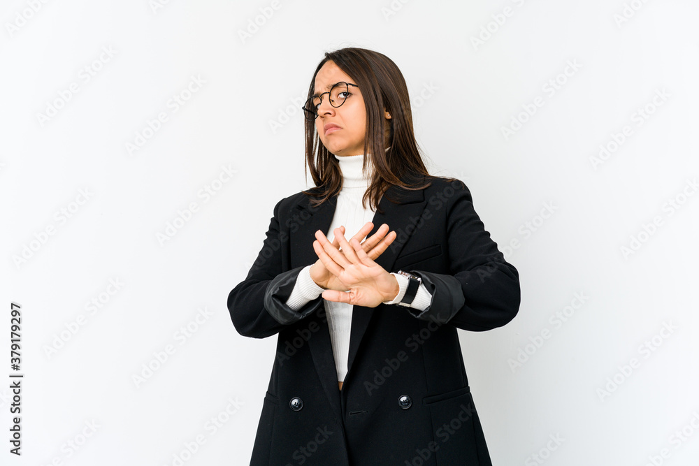 Young mixed race business woman isolated on white background doing a denial gesture Young mixed race business woman isolated on white background doing a denial gesture