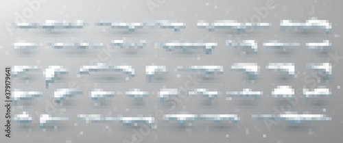 Snow caps, snowballs and snowdrifts set. Snow cap vector collection. Winter decoration element. Snowy elements on winter background. Cartoon template. Illustration