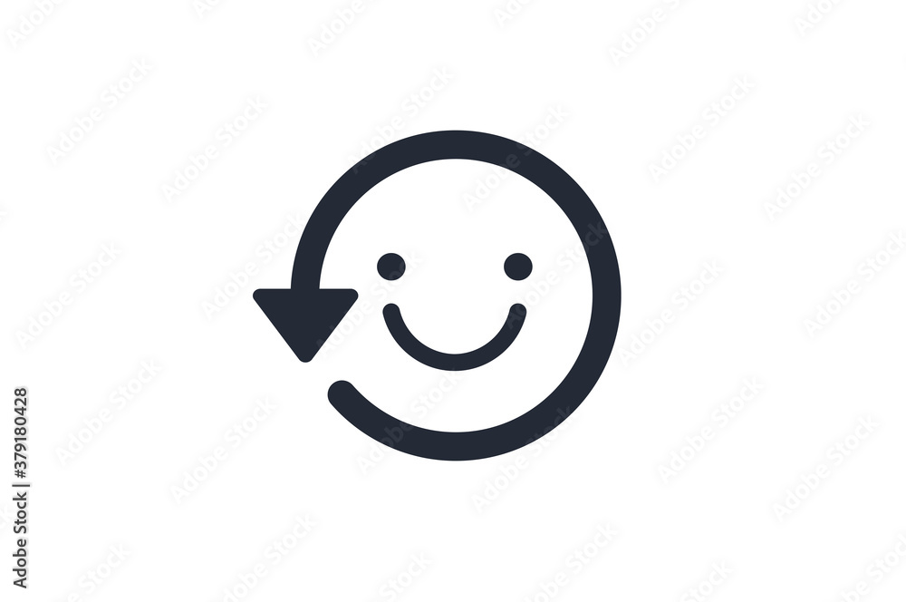 Refresh icon with happy emotion inside, Circular Line Arrow vector illustration Refresh icon with happy emotion inside, Circular Line Arrow vector illustration