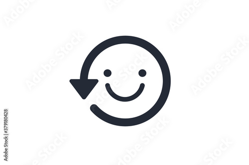 Refresh icon with happy emotion inside, Circular Line Arrow vector illustration