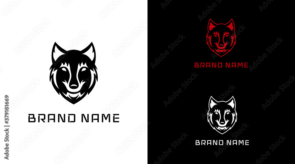 Fototapeta Black wolf masculine logo on white and black background
