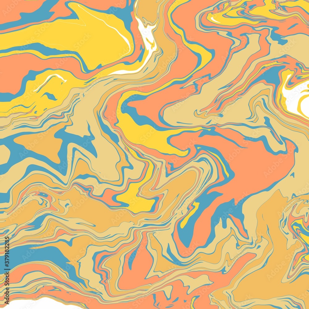 Abstract wave liquid shape in Yellow, Orange, Blue and white tones color background