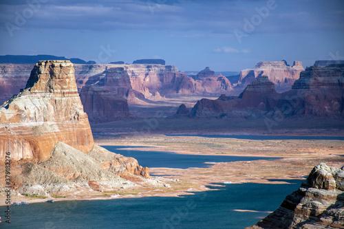 Spectacular landscape view of Lake Powell in Utah and surrounding Glen Canyon National Recreation Area