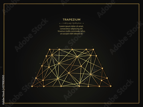 Trapezium or trapezoid abstract illustration on dark background. Geometric shape polygonal template made from lines and dots.